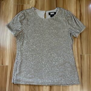 DKNY Silver Sequin Short Sleeve Tee